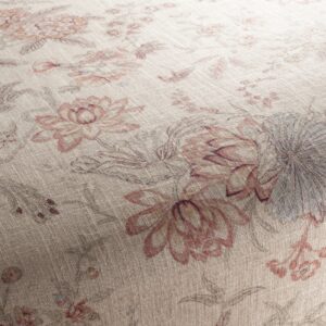 1 5052 060 Devon Jab Vorhangstoff Meterware Mit Blumenmuster Beige Rot