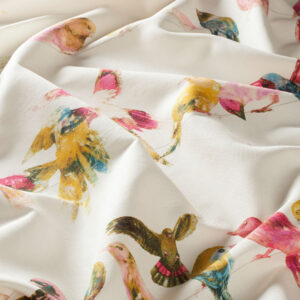 Ch2718 060 Birdsong Jab Vorhangstoff Meterware Gemustert Gelb Blau Rosa