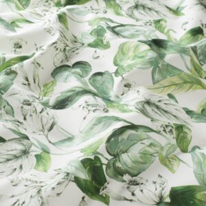 Ja8038 030 Fine Leaves Jab Vorhangstoff Meterware Gemustert Gruen Weiss