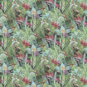 Ja8060 060 Jungle Birds Jab Vorhangstoff Meterware Mit Blumenmuster Gruen 1