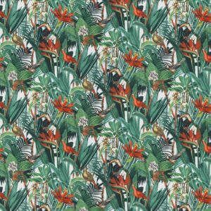 Ja8060 061 Jungle Birds Jab Vorhangstoff Meterware Mit Blumenmuster Weiss Gruen 1
