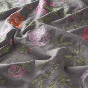 Ja7027 091 Florence Jab Vorhangstoff Meterware Mit Blumenmuster Grau